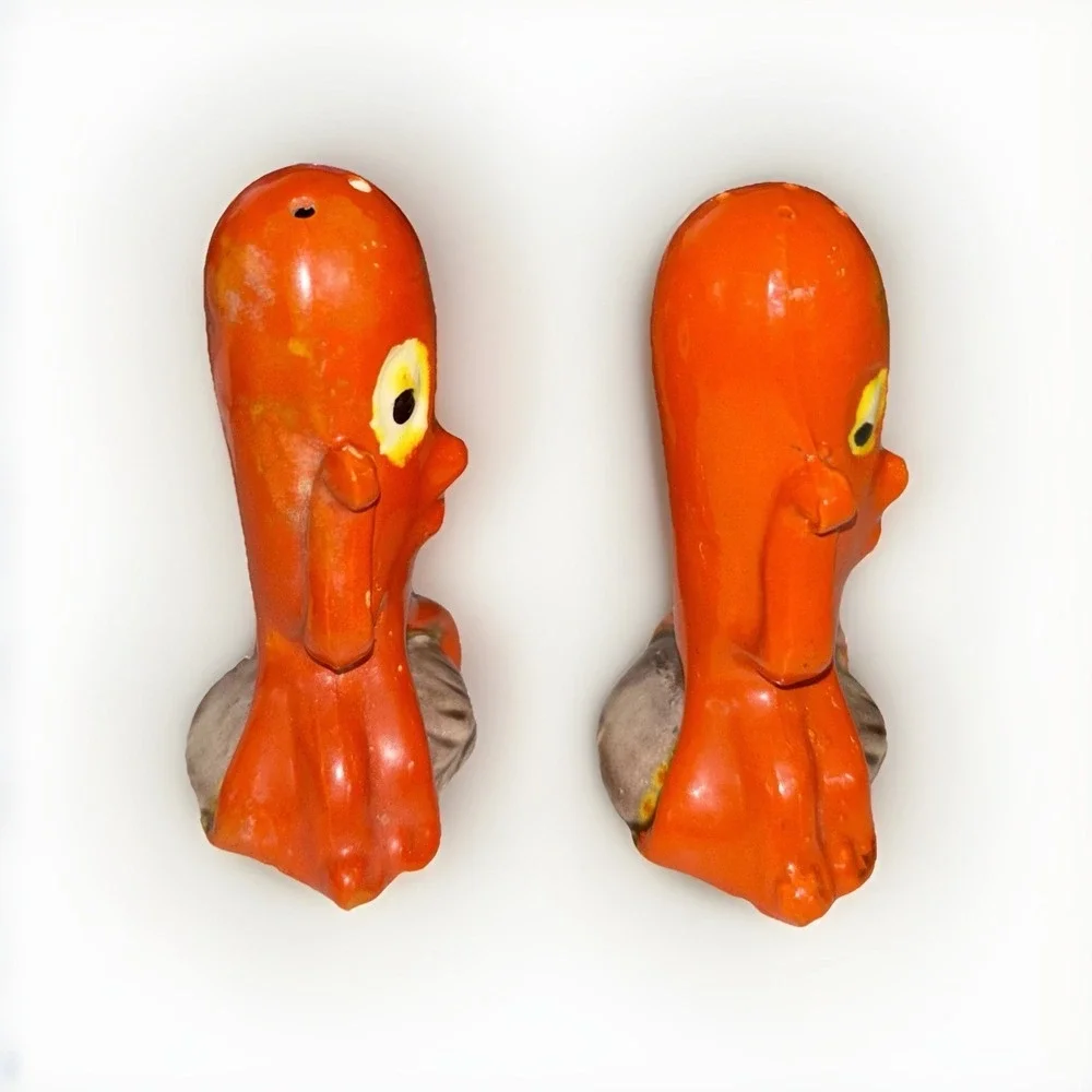 Vintage Orange Red Octopus Salt‎ And Pepper Shakers Sea Creatures Japan B24#40